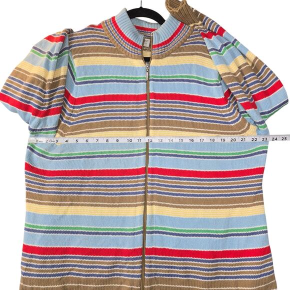 Villager Woman Liz Claborne XL 2 Striped ZIp Sweater Colorful Retro Cardigan - Picture 8 of 11
